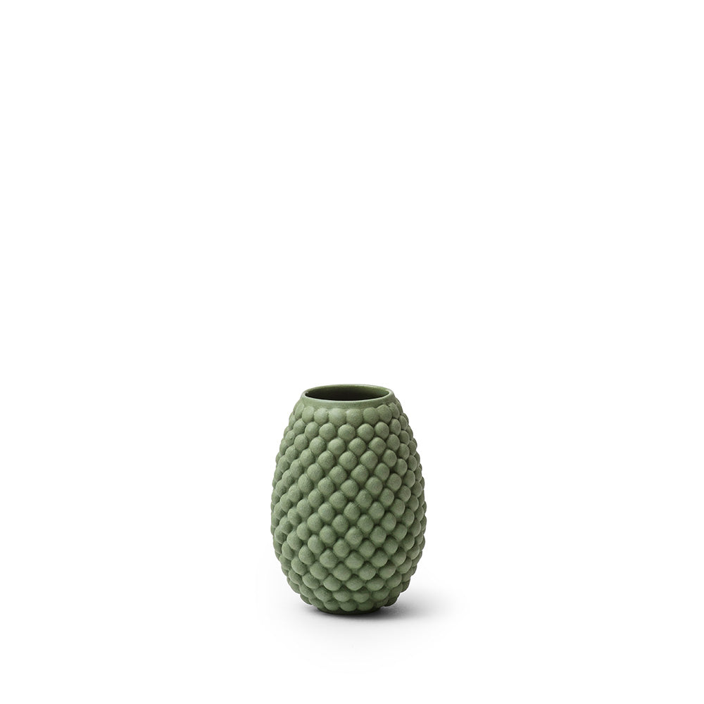 Grøn vase 8,5 cm, med bobler, håndlavet og designet af Louise Heisel