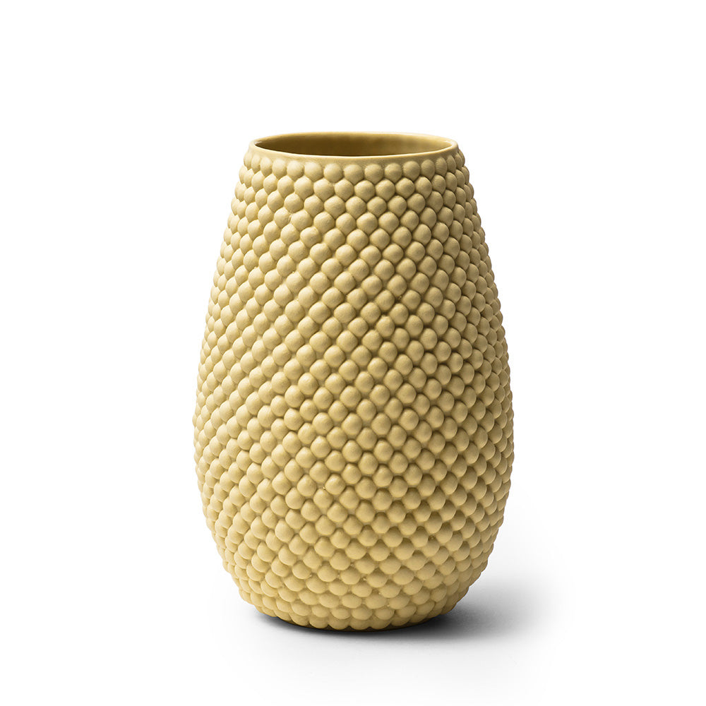 Gul vase 18 cm, med bobler, håndlavet og designet af Louise Heisel