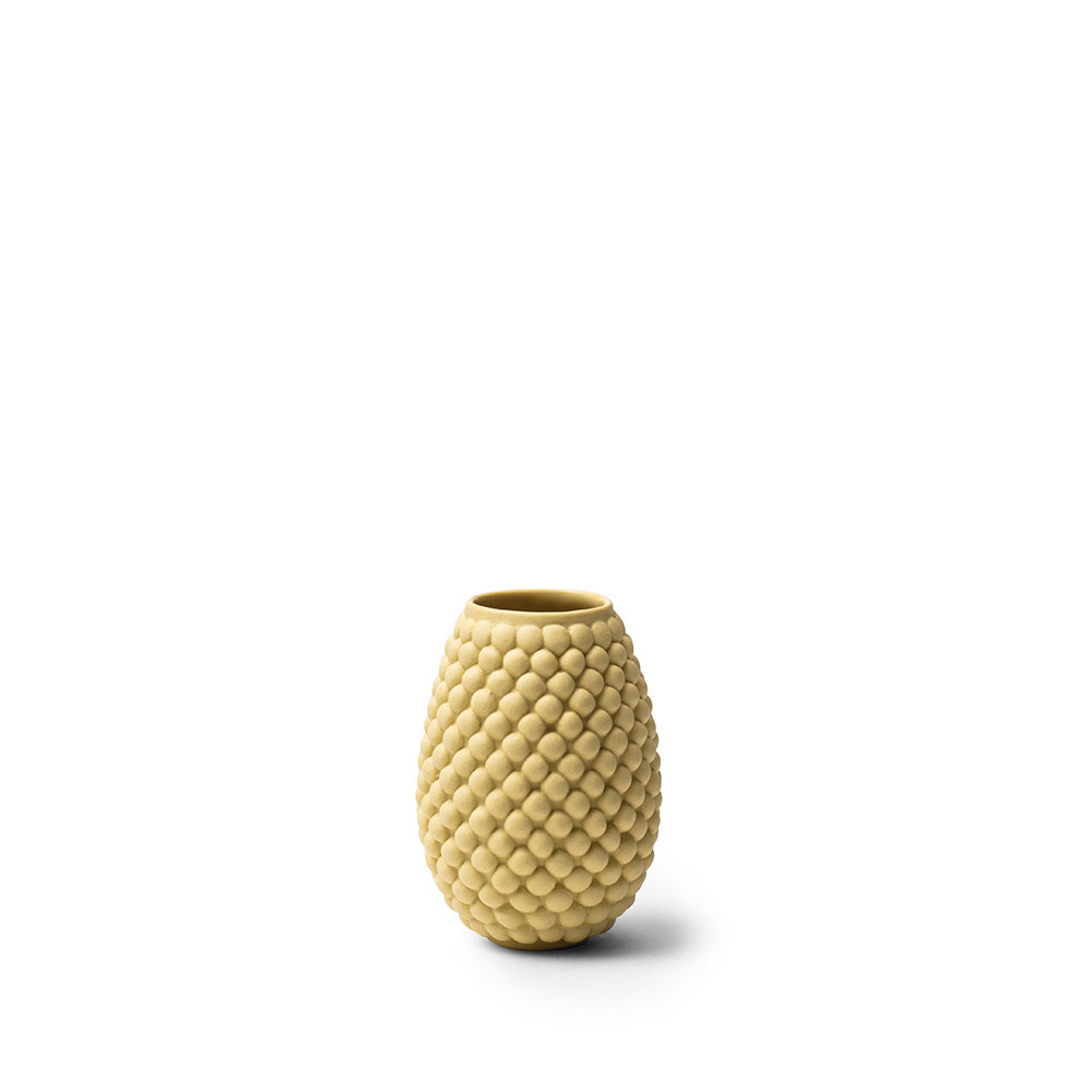 Gul vase 8,5 cm, med bobler, håndlavet og designet af Louise Heisel