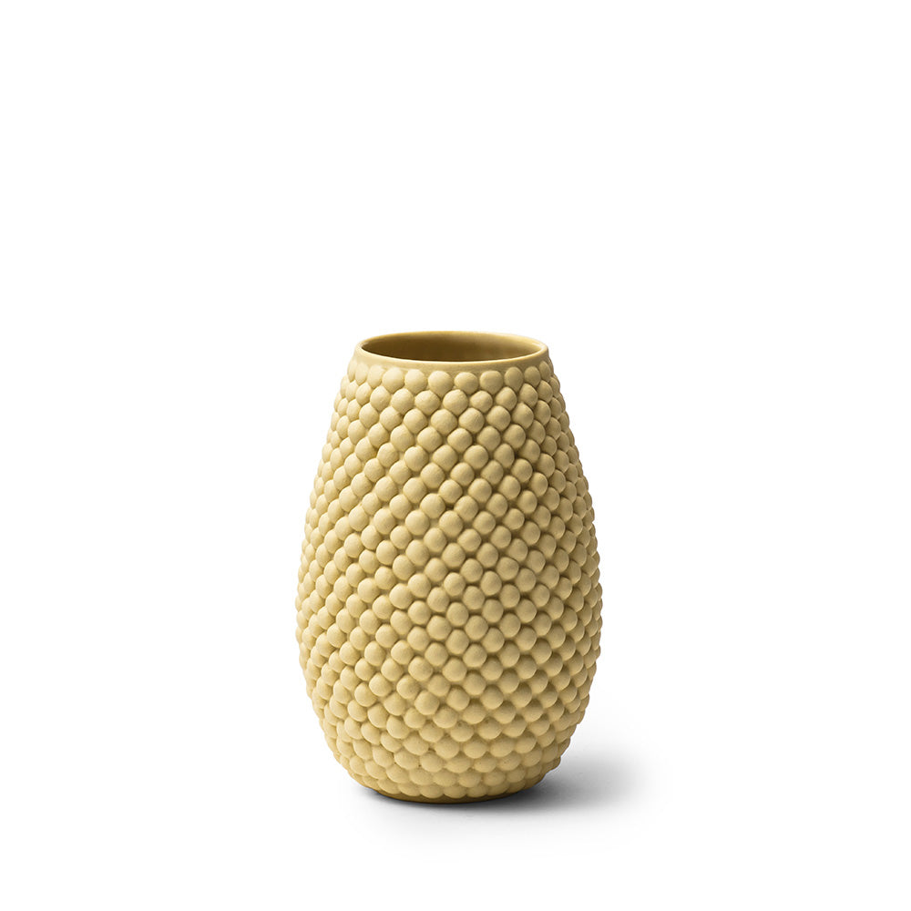 Gul vase 13 cm, med bobler, håndlavet og designet af Louise Heisel