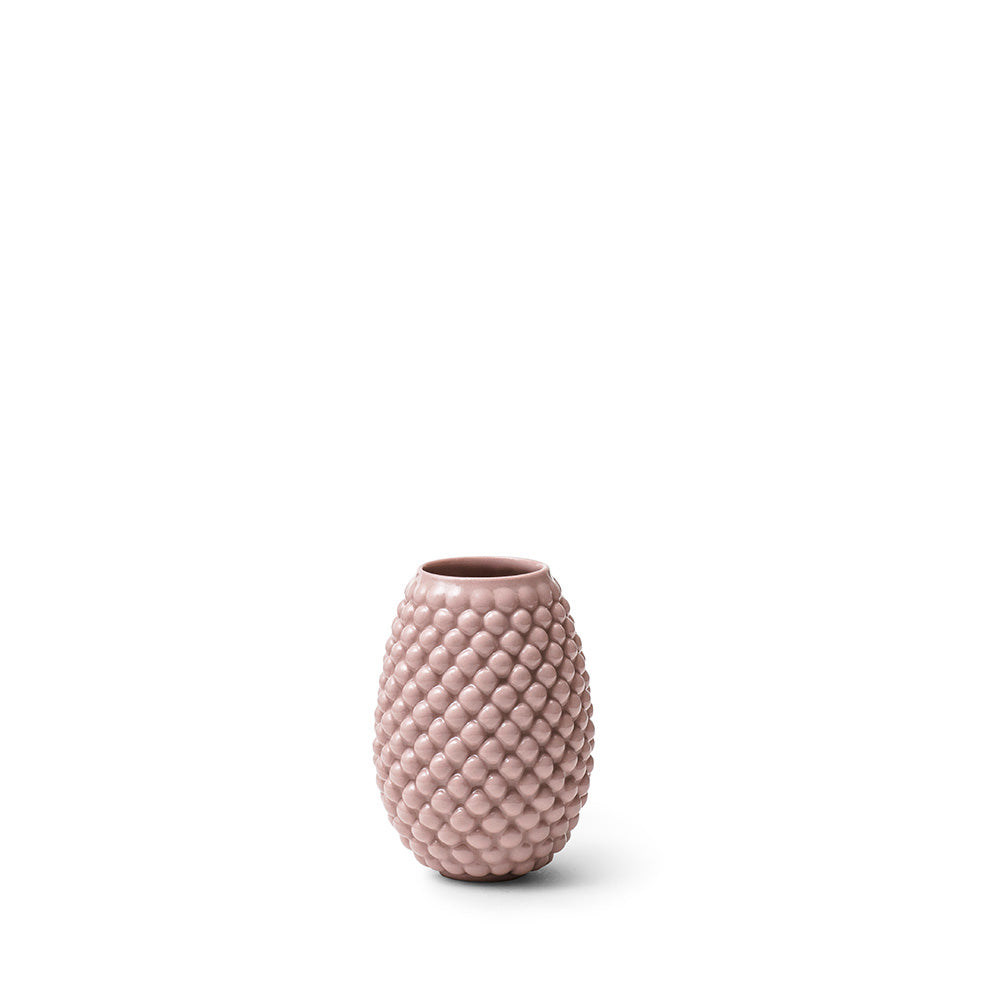 Rosa vase 8,5 cm, med bobler og blank glasur, håndlavet og designet af Louise Heisel