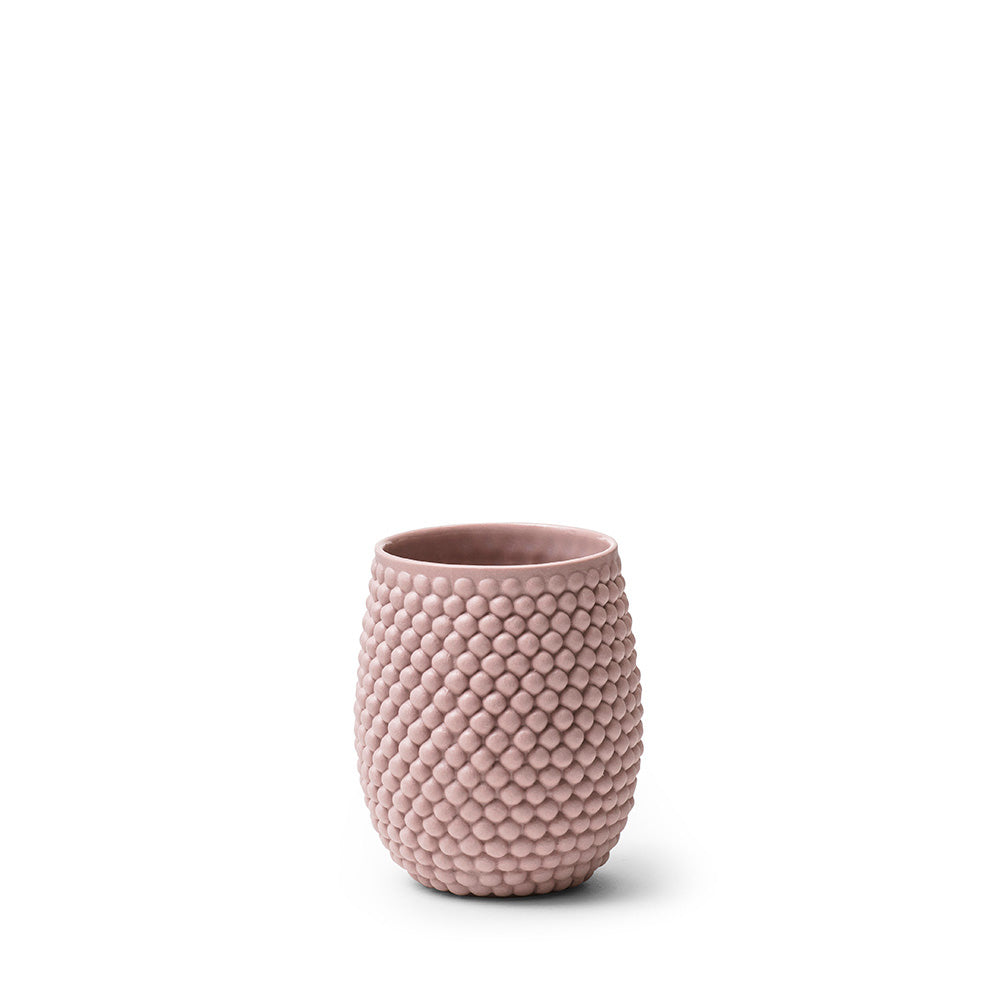 Håndlavet keramik kopper i farven rosa med en mat glasur og bobler på overfladen. Kan anvendes både som kaffekrus og tekopper