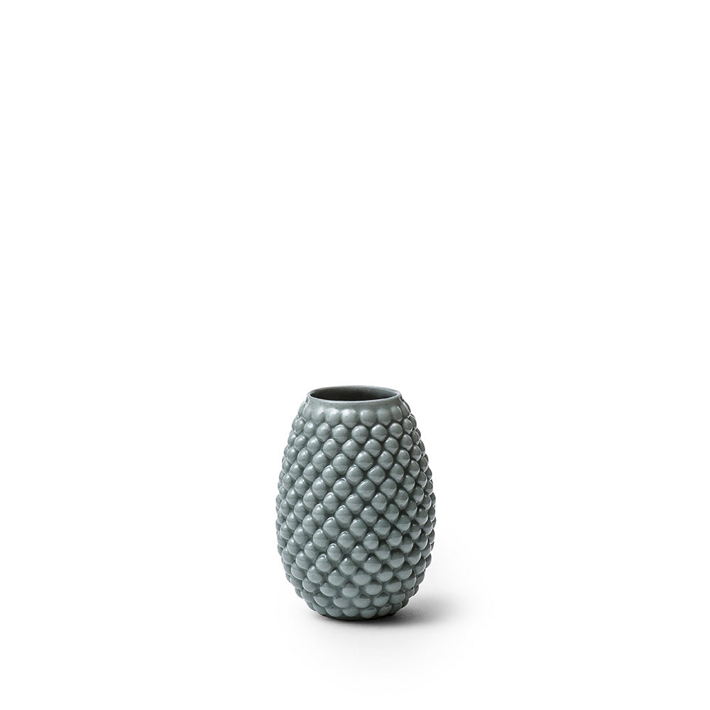 Blå vase med bobler og blank glasur, 8,5 cm høj, håndlavet og designet af Louise Heisel