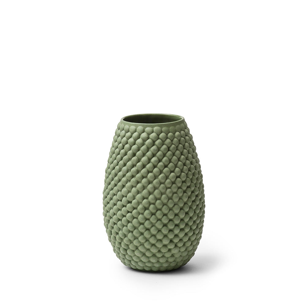 Grøn vase 13 cm, med bobler, håndlavet og designet af Louise Heisel