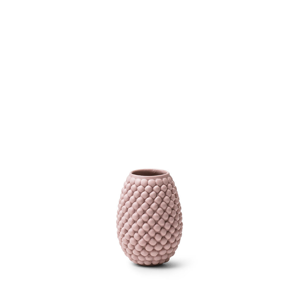 Keramik vase 8,5 cm, med bobler i mat rosa, håndlavet og designet af Louise Heisel