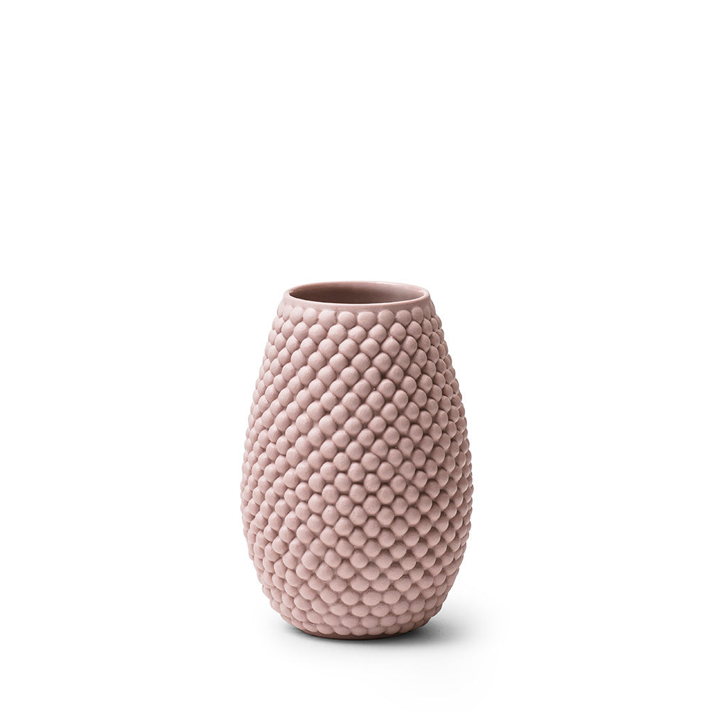 Keramik vase 13cm, med bobler i mat rosa, håndlavet og designet af Louise Heisel