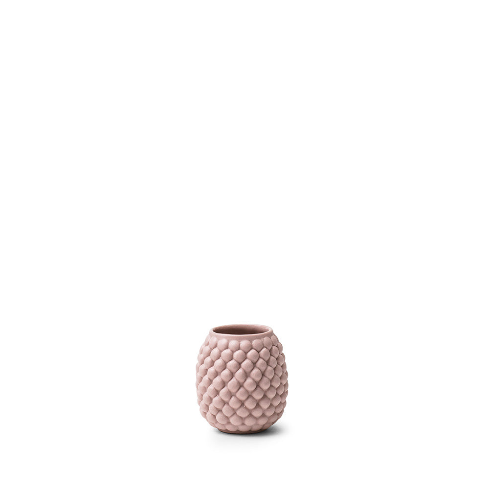 Keramik vase 6,5 cm, med bobler i mat rosa, håndlavet og designet af Louise Heisel